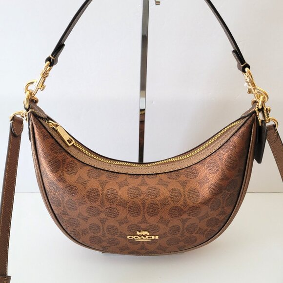 Coach CCL27 Metallic Signature Aria Shoulder Handbag Bag Brown Copper Crossbody - Picture 2 of 7